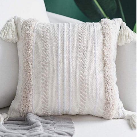 blue page Woven Tufted Tassel Throw Pillow Cover