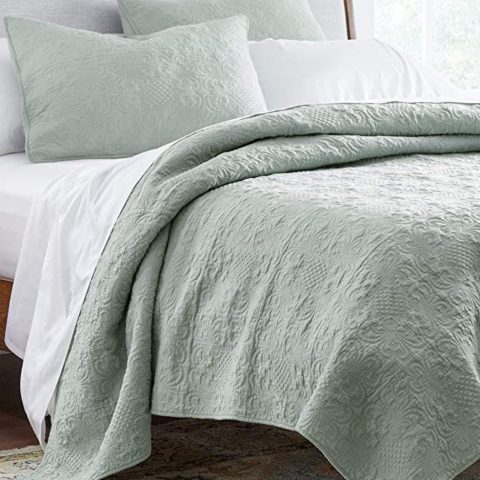 Stone & Beam Vintage-Inspired Floral Embroidery Coverlet Set, King, Teal