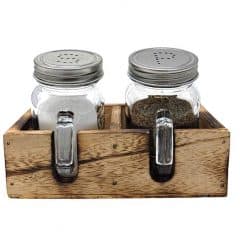 Mason Jar Salt and Pepper Shakers Set with Wood Tray