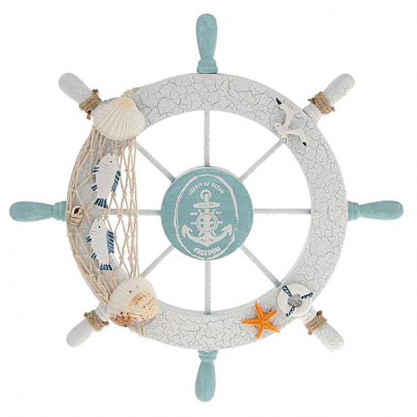 Wooden Boat Steering Wheel Wall Decor Coastal Cheryl