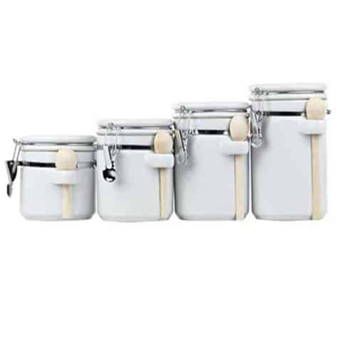 Home Basics 4 Piece Ceramic Canister Set with Spoon, White