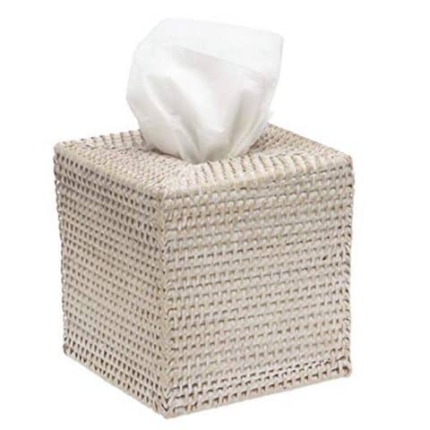 KOUBOO Square Rattan Tissue Box, White Wash