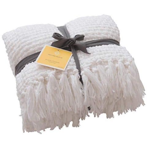 Melody House Plaid Pattern Throw Blanket, Antique White