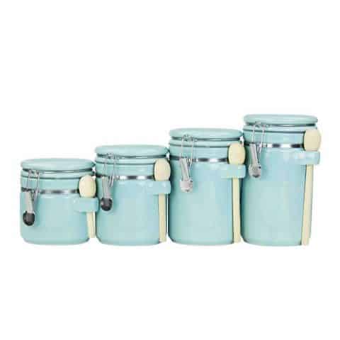 Home Basics 4PC Ceramic Canister Set Turquoise