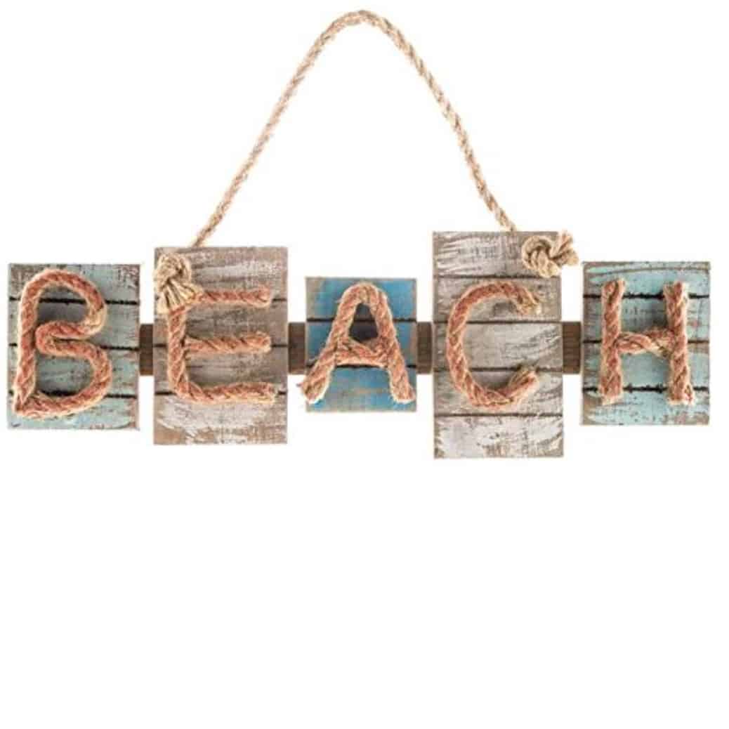 Beach Wood Plaque with Rope Letters - Coastal Cheryl
