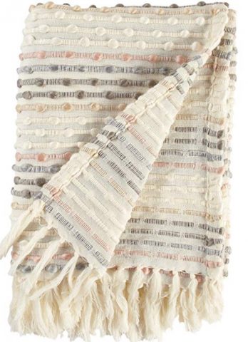 Rivet Bubble Textured Lightweight Decorative Fringe Throw Blanket, 48" x 60", Grey and Cream