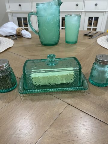 Pioneer woman adeline teal pressed glass salt and pepper shaker clearance set